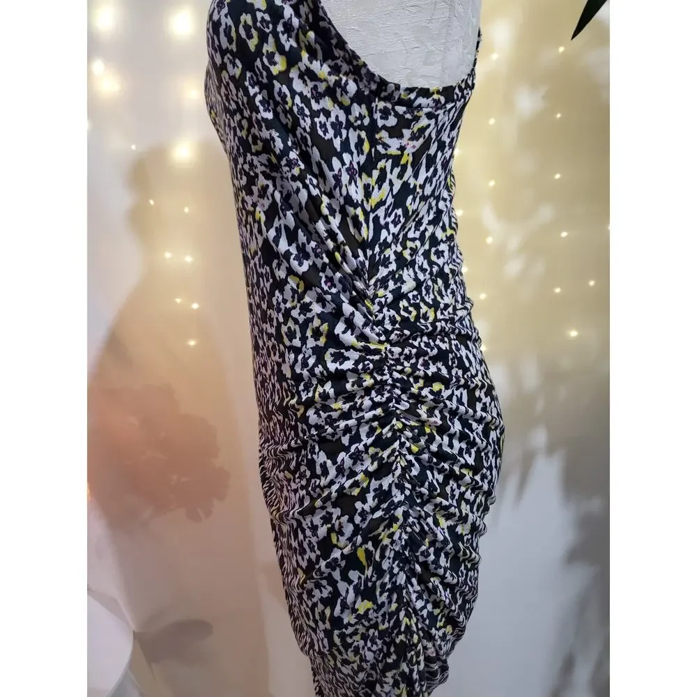 RACHEL Rachel Roy Viola Flower Side Ruched Midi Dress Womens Size L Sleeveless